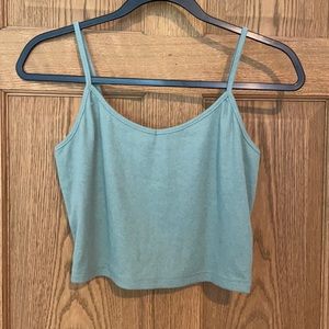 green, ribbed, crop top, spaghetti straps